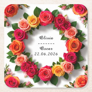 Farbige Blumenkranz-Hochzeit Rechteckiger Pappuntersetzer