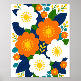 Farbige Blumenkunst mit orangefarbenen und weißen Poster