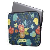 Farbige Blumenmuster Dunkelblau Personalisiert Laptopschutzhülle (Vorderseite Links)