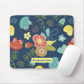 Farbige Blumenmuster Dunkelblau Personalisiert Mousepad (Mit Mouse)