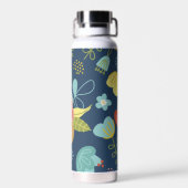 Farbige Blumenmuster Dunkelblau Personalisiert Trinkflasche (Rückseite)