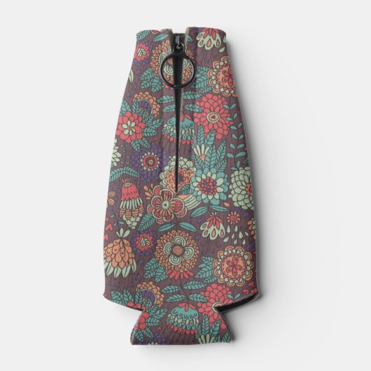 Farbige Blumenmuster im Cartoon-Stil Flaschenkühler (Rückseite)