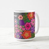 Farbige Blumenmuster-Individuelle Name-Monogramm Kaffeetasse (VorderseiteRechts)