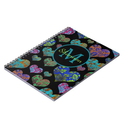 Farbige Blumenmuster Monogramm Notizblock (Linke Seite)