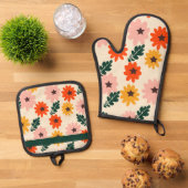 Farbige Blumenmuster Ofenhandschuh & Topflappen-Set (Oben Unten)