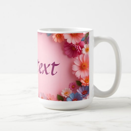 Farbige Blumenrahmen auf hellrosa Untergrund Kaffeetasse (Rechts)