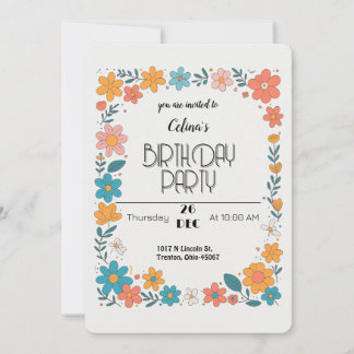 Farbige Blumenrahmen Einladung