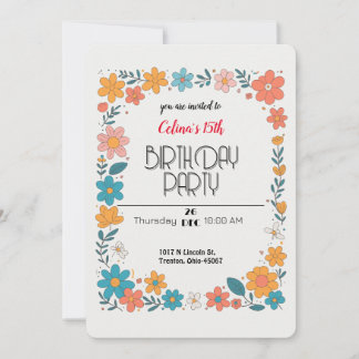 Farbige Blumenrahmen Einladung