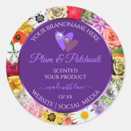 Farbige Blumenrahmen-Lila Produktetiketten Herz Runder Aufkleber