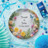 Farbige Blumenrahmen mit blauem Schmetterling Pappteller (Party)