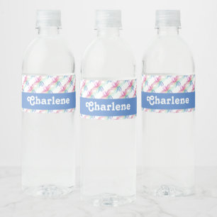 Farbige Blumenschrift auf weiß Wasserflaschenetikett