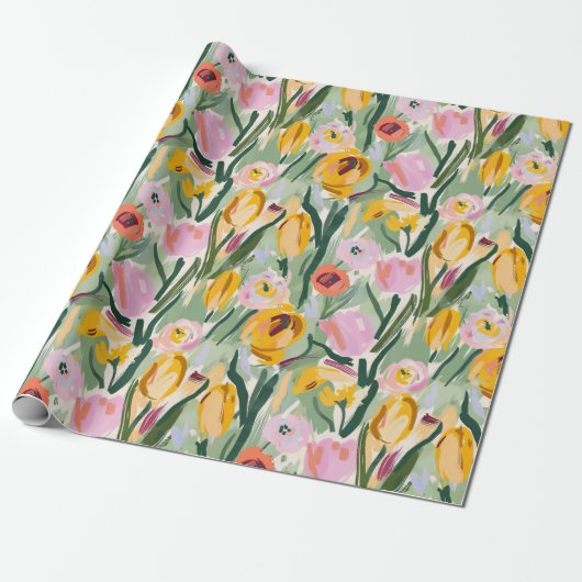 Farbige Blumenspalte und Sonnenblumen Geschenkpapier (Ungerollt)