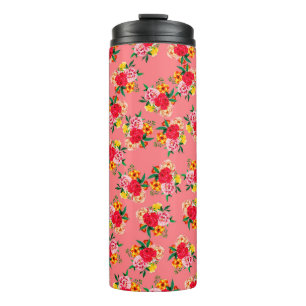Farbige Blumenstrauß mit rosa Hintergrundkunst Thermosbecher