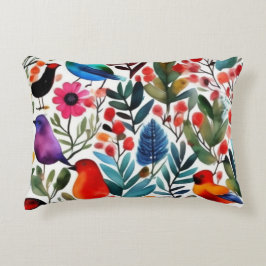 Farbige Blumenvögel Dekokissen
