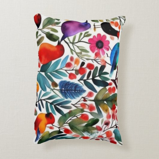 Farbige Blumenvögel Dekokissen (Rückseite(Vertikal))