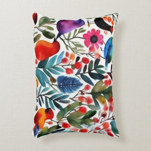 Farbige Blumenvögel Dekokissen (Vorderseite(Vertikal))