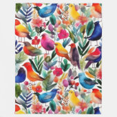 Farbige Blumenvögel Fleecedecke (Vorderseite)