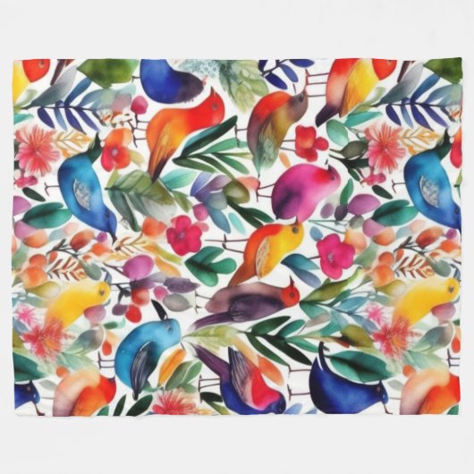 Farbige Blumenvögel Fleecedecke (Vorderseite (Horizontal))