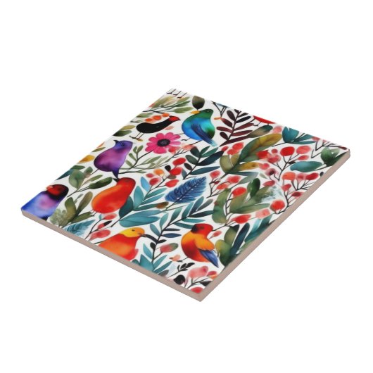 Farbige Blumenvögel Fliese (Seite)