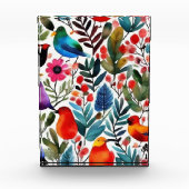 Farbige Blumenvögel Fotoblock (Vorderseite)