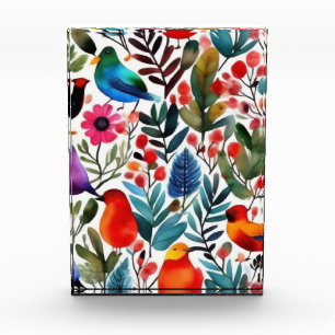 Farbige Blumenvögel Fotoblock