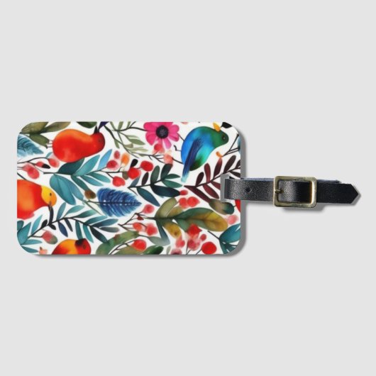 Farbige Blumenvögel Gepäckanhänger (Vorderseite (Horizontal))