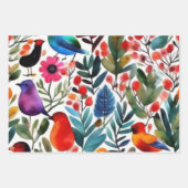Farbige Blumenvögel Geschenkpapier Set (Vorderseite 3)