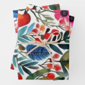 Farbige Blumenvögel Geschenkpapier Set (Beispiel)