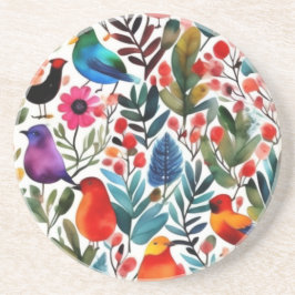 Farbige Blumenvögel Getränkeuntersetzer