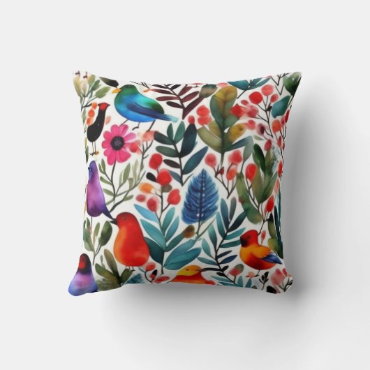 Farbige Blumenvögel Kissen (Rückseite)