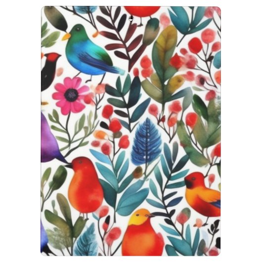 Farbige Blumenvögel Klemmbrett (Rückseite)