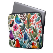 Farbige Blumenvögel Laptopschutzhülle (Vorderseite Links)