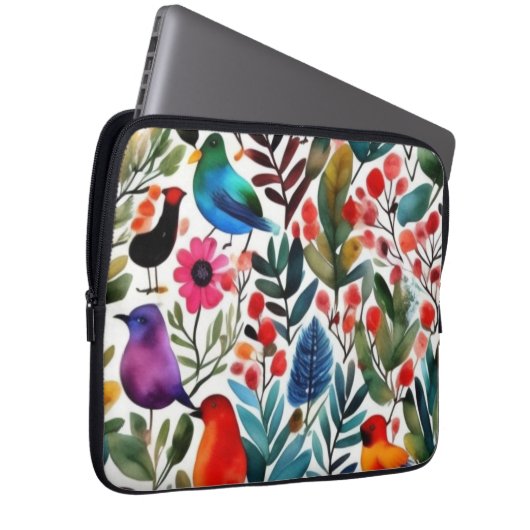 Farbige Blumenvögel Laptopschutzhülle (Vorne Rechts)