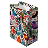 Farbige Blumenvögel Mittlere Geschenktüte (Rückseite Schrägansicht)