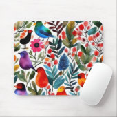 Farbige Blumenvögel Mousepad (Mit Mouse)