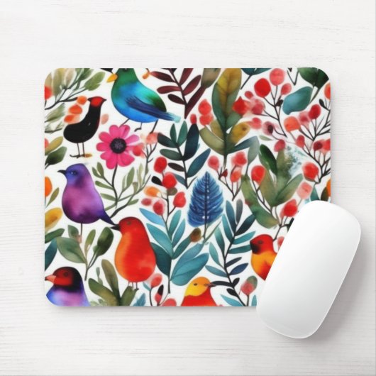 Farbige Blumenvögel Mousepad (Mit Mouse)