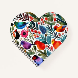 Farbige Blumenvögel Notizblock