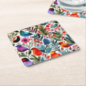 Farbige Blumenvögel Rechteckiger Pappuntersetzer (angewinkelt)
