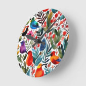 Farbige Blumenvögel Runde Wanduhr (Winkel)