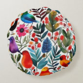 Farbige Blumenvögel Rundes Kissen (Rückseite)