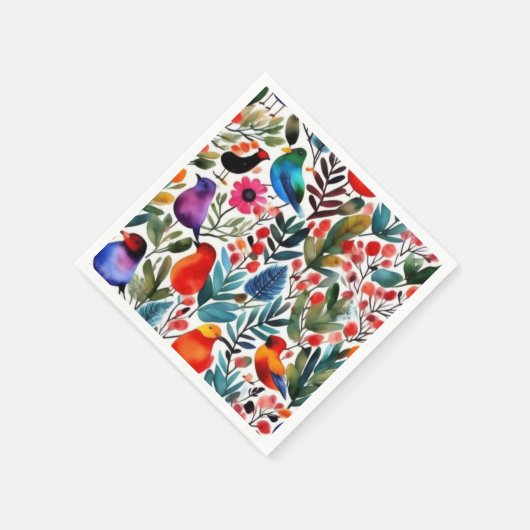Farbige Blumenvögel Serviette (Ecke)