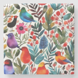 Farbige Blumenvögel Steinuntersetzer