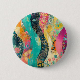 Farbige Blumenwelle Button