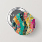 Farbige Blumenwelle Button (Vorne & Hinten)