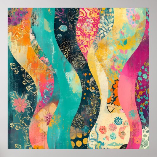 Farbige Blumenwelle Poster (Vorne)