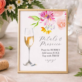 Farbige Blüten und Prosecco-Bar-Schild Fotodruck