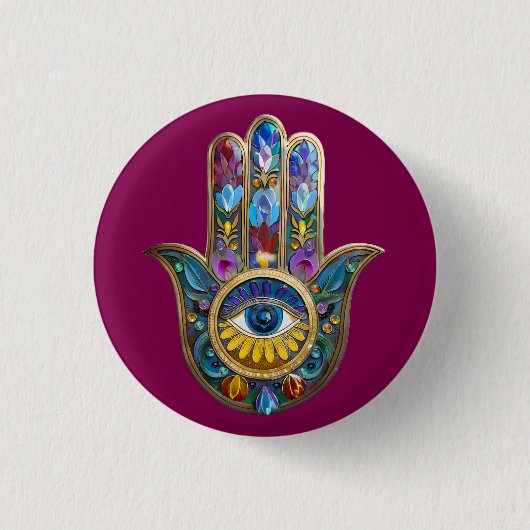 Farbige Blütenblätter Hamsa Saphir Drittes Auge Button (Vorderseite)