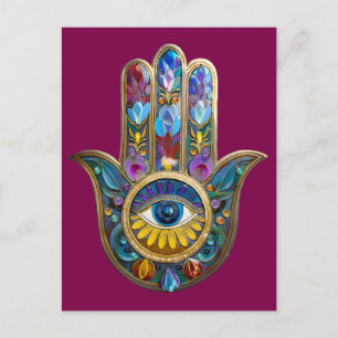 Farbige Blütenblätter Hamsa Saphir Drittes Auge Postkarte