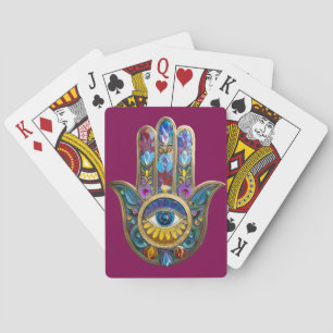 Farbige Blütenblätter Hamsa Saphir Drittes Auge Spielkarten
