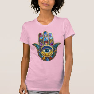 Farbige Blütenblätter Hamsa Saphir Drittes Auge T-Shirt